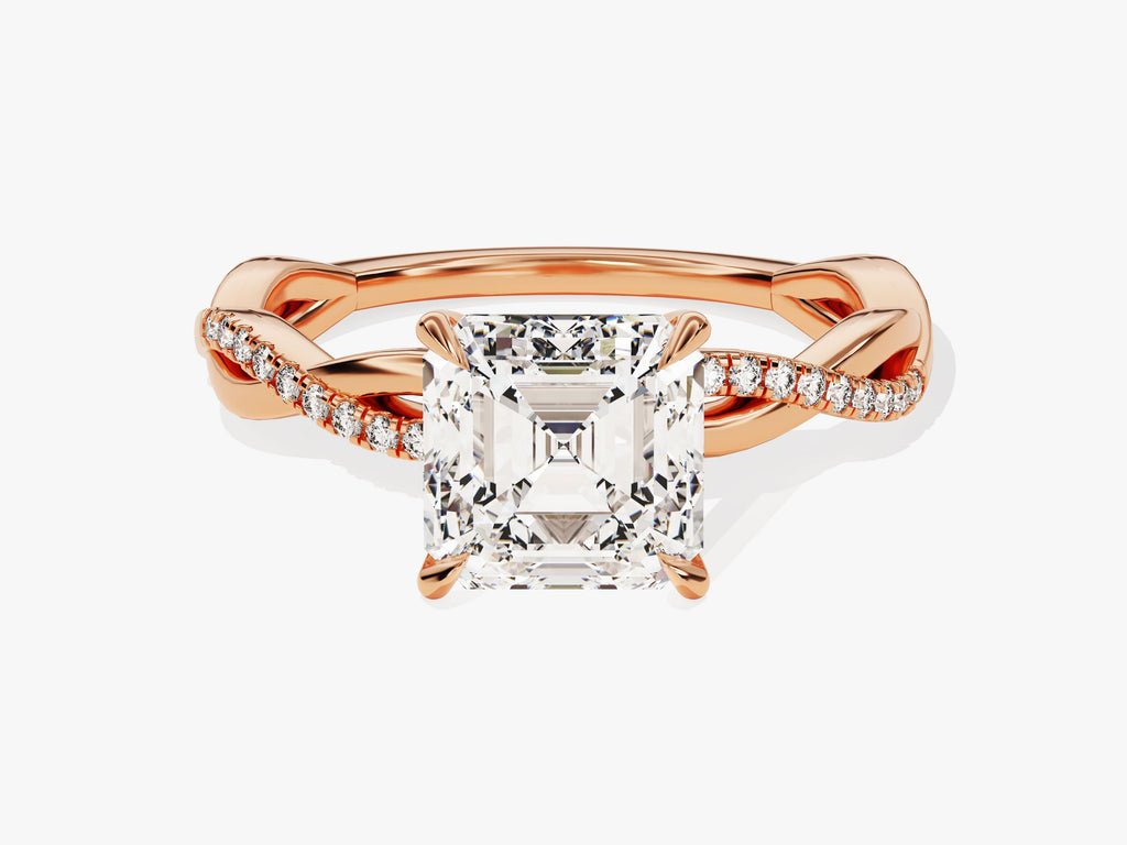 Asscher solitaire diamond engagement ring available in multiple metals