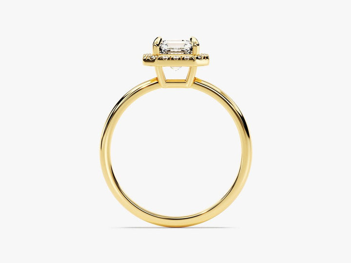 Asscher halo engagement ring with IGI certificate and packaging
