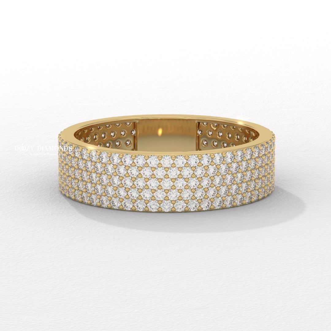 Pave round diamond wedding band front view