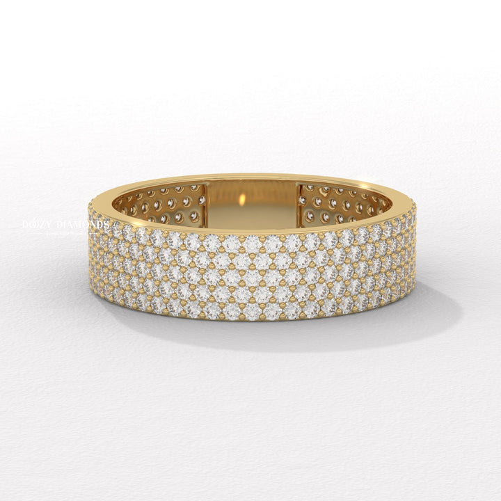 Pave round diamond wedding band front view