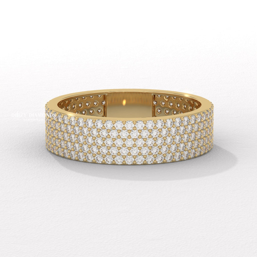 Pave round diamond wedding band front view