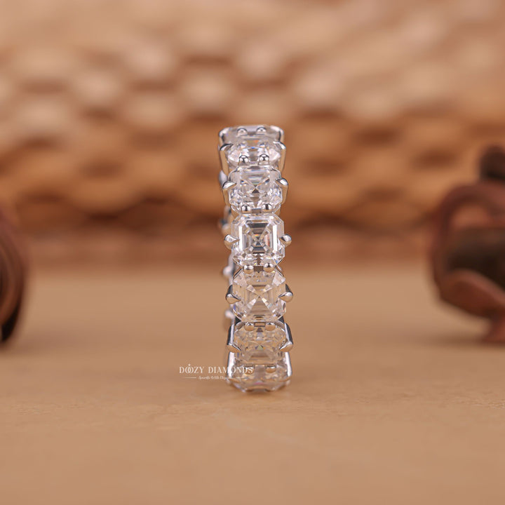 Full Eternity asscher diamond wedding band front view