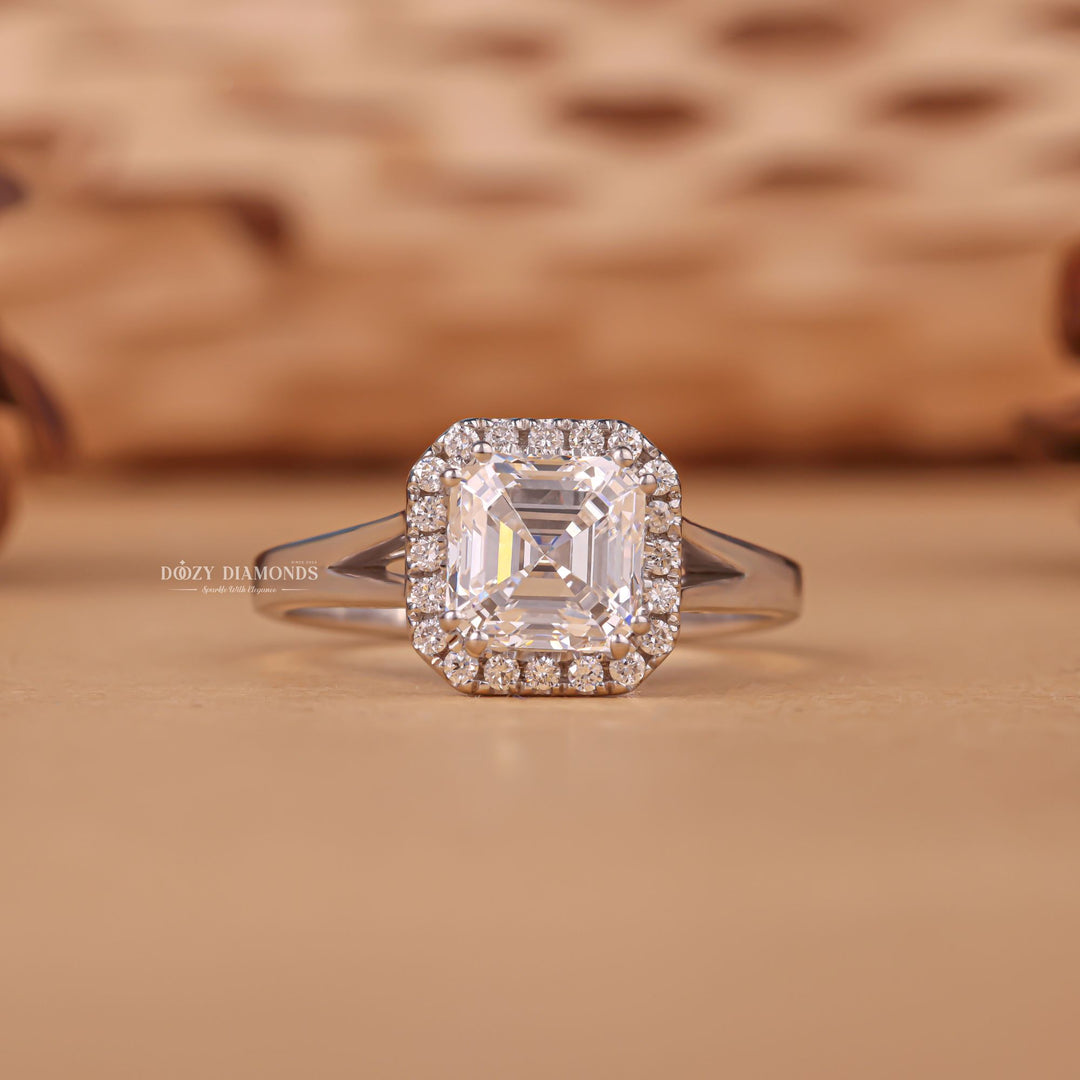 1.0CT asscher halo lab grown diamond engagement ring for sale