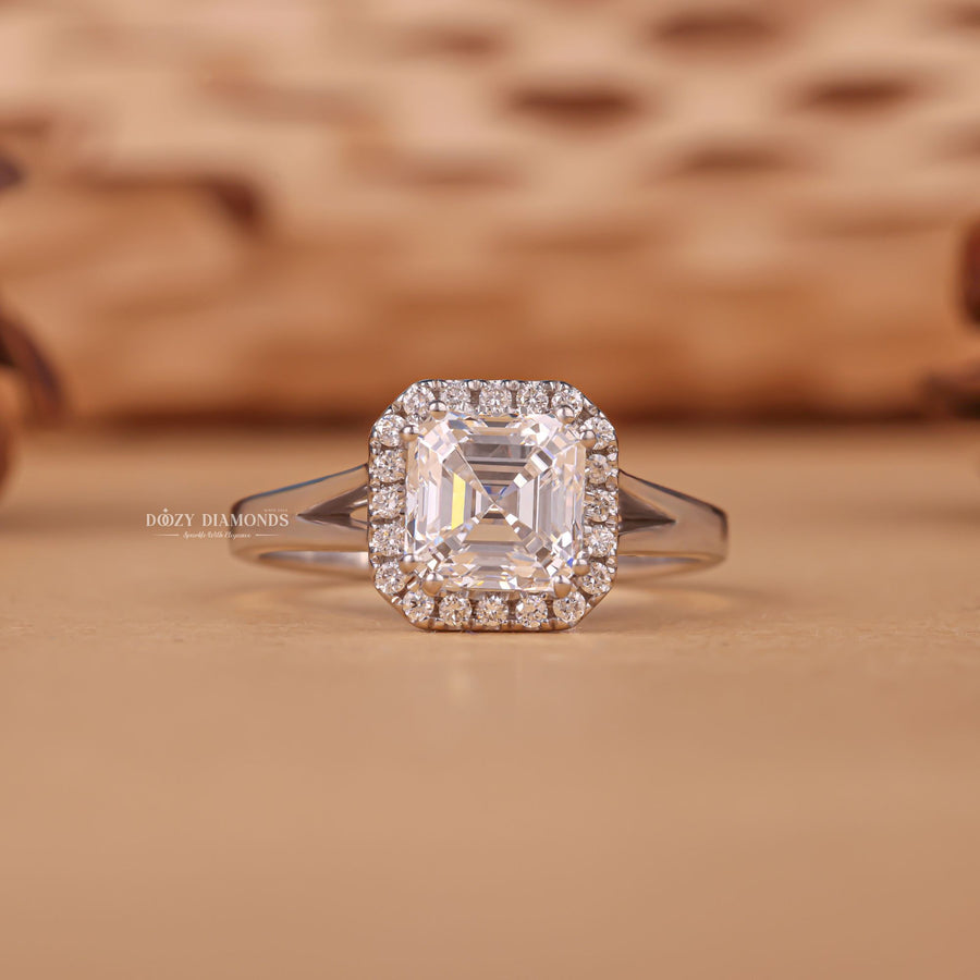 1.0CT asscher halo lab grown diamond engagement ring for sale