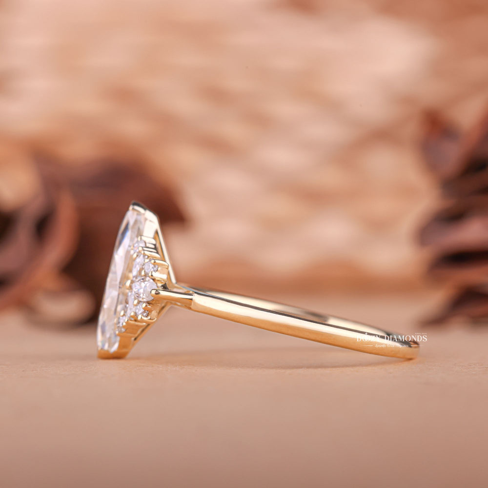 Marquise cluster lab grown diamond ring fitted on finger
