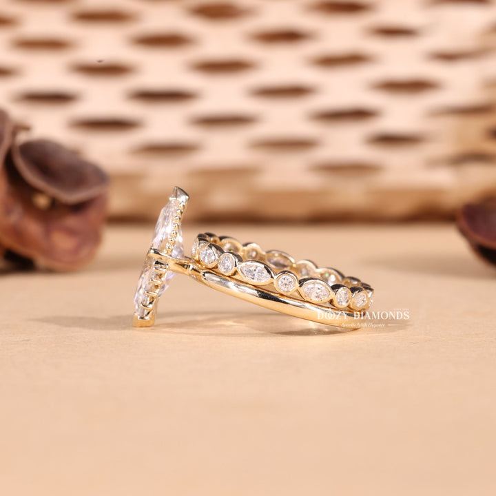 2.50CT Marquise Cut EF - VS2 Lab Grown Vintage Wedding Ring with Bezel Set Band - Doozy Diamonds