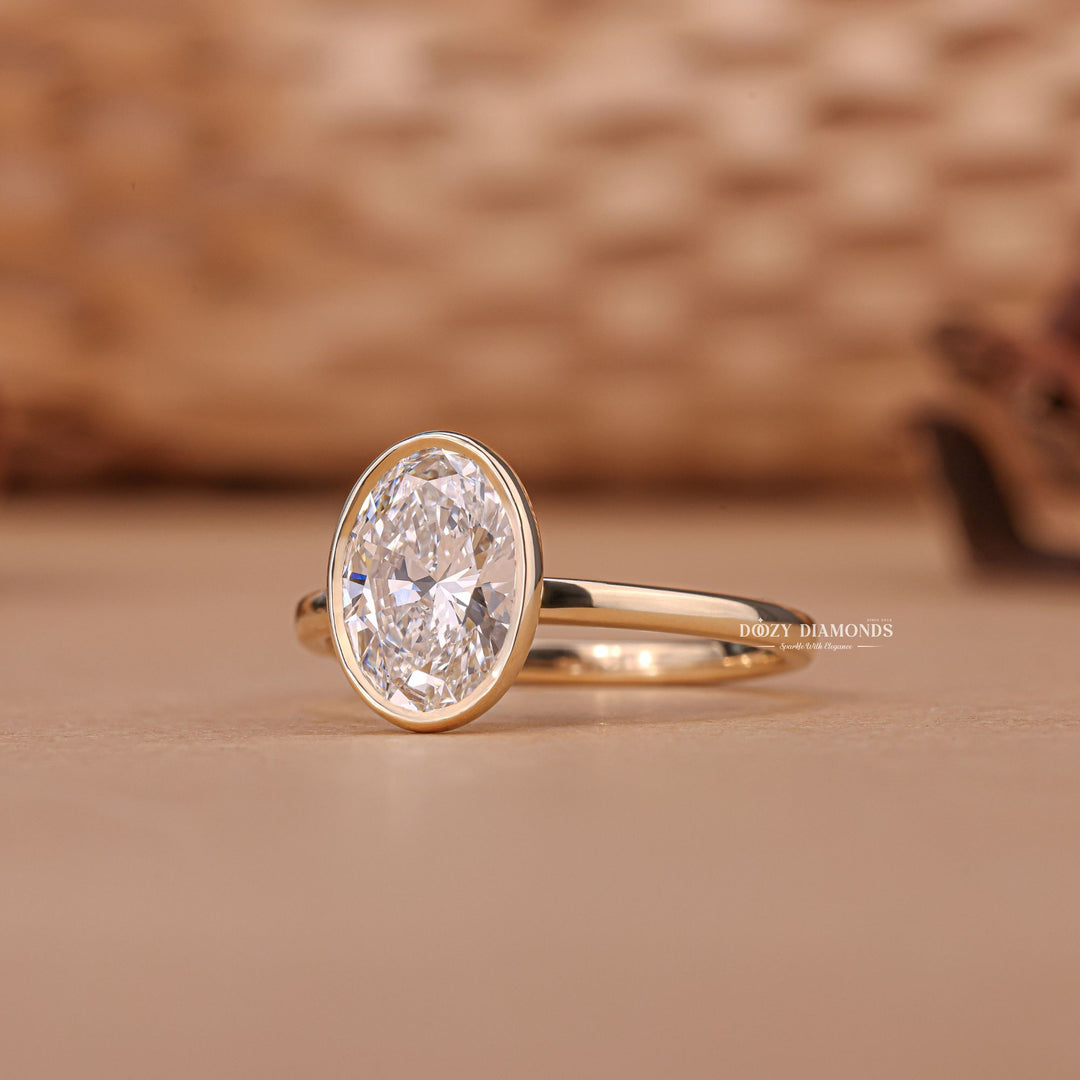 Oval bezel engagement ring with IGI certificate and packaging