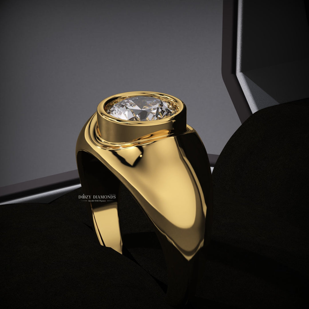 Round cut bezel engagement ring with IGI certified center diamond