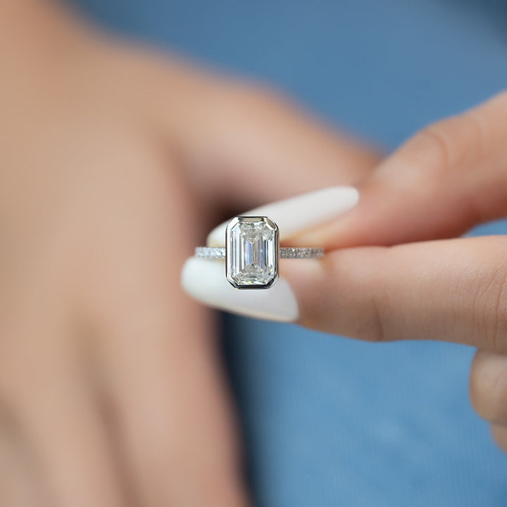 Discover emerald bezel lab grown diamond engagement ring online
