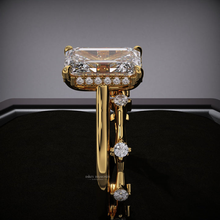 2.50CT Emerald Cut Hidden Halo Engagement Ring & Petite Pave Wedding Band