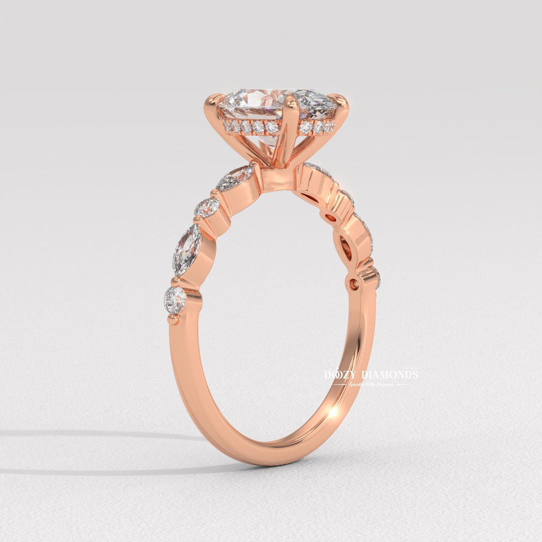 Fine craftsmanship detail on round solitaire engagement ring