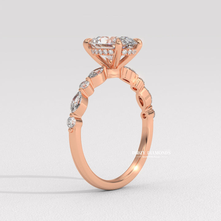 Fine craftsmanship detail on round solitaire engagement ring