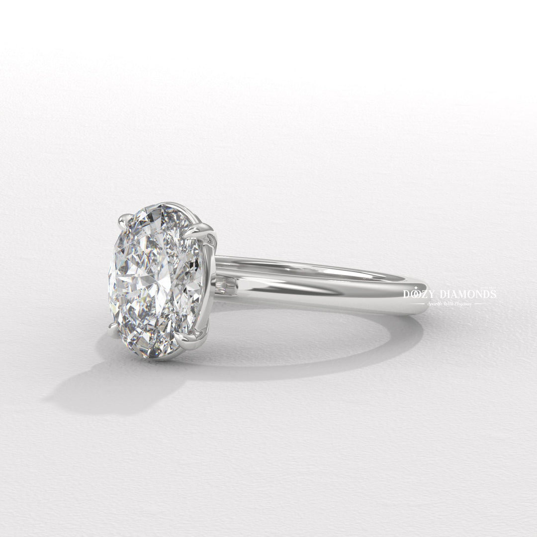 Oval solitaire engagement ring with certified lab grown diamond