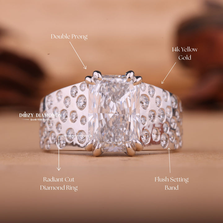 Radiant solitaire engagement ring close-up highlighting diamond sparkle