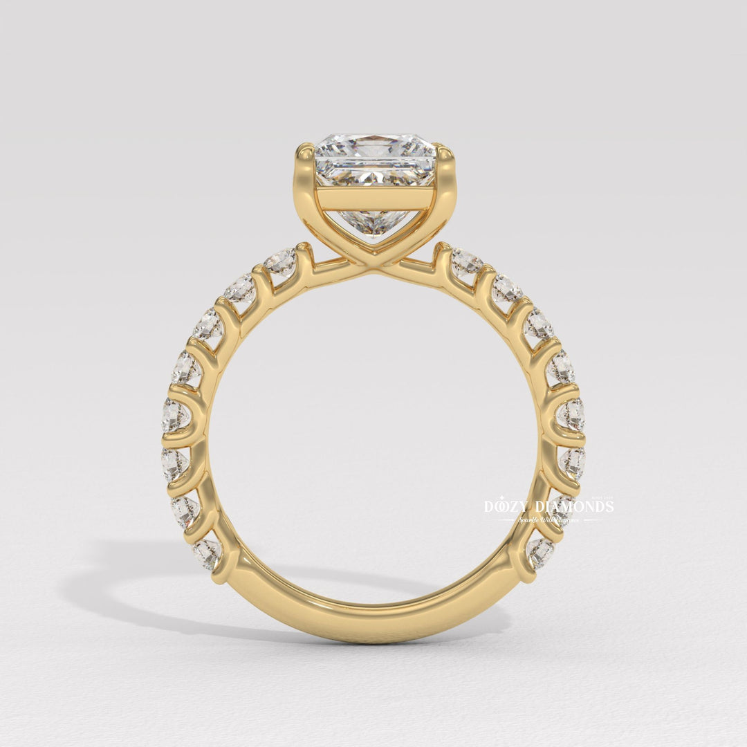 IGI certified princess cut diamond in pave engagement ring setting
