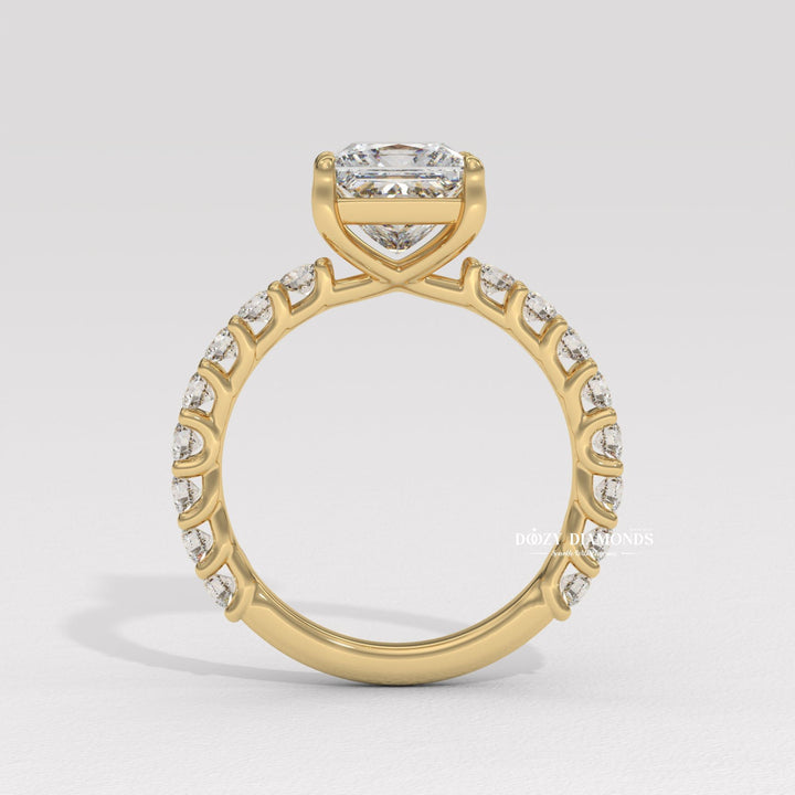IGI certified princess cut diamond in pave engagement ring setting
