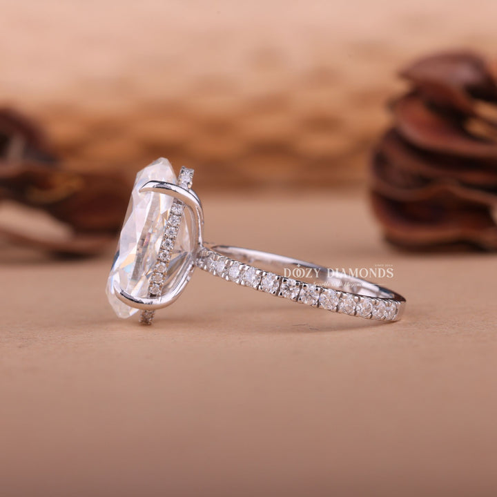 Oval hidden halo engagement ring with certified lab grown diamond