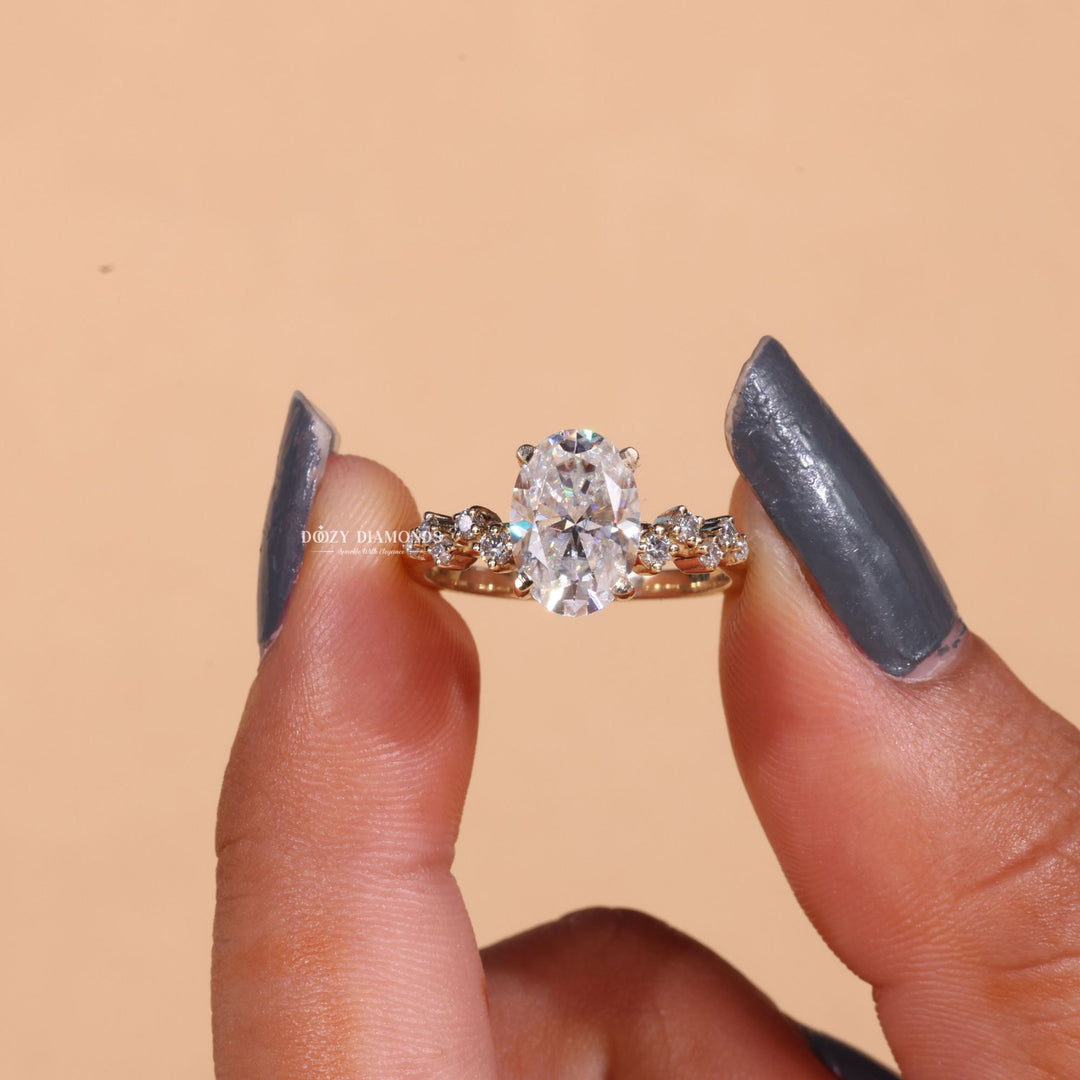 Oval pave engagement ring with brilliant diamond sparkle