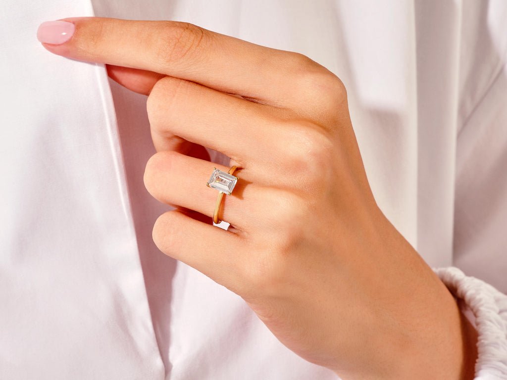 1.50CT Emerald Cut Solitaire F - VS Lab Grown Diamond Engagement Ring Set - Doozy Diamonds