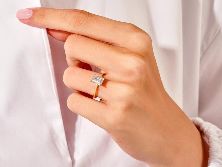 1.50CT Emerald Cut Solitaire F - VS Lab Grown Diamond Engagement Ring Set - Doozy Diamonds