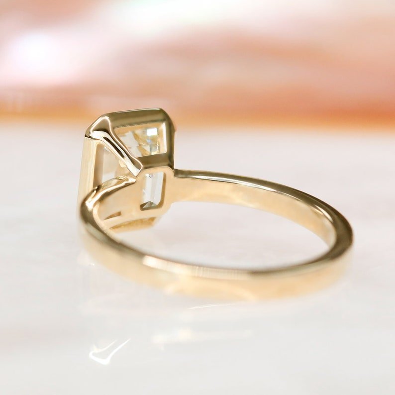 Buy emerald cut bezel diamond engagement ring with free shipping