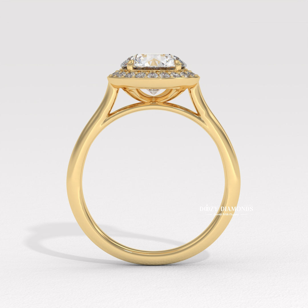 Classic round halo engagement ring crafted for everyday wear