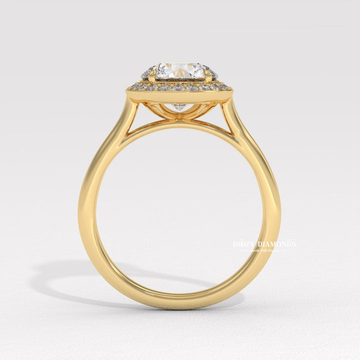Classic round halo engagement ring crafted for everyday wear