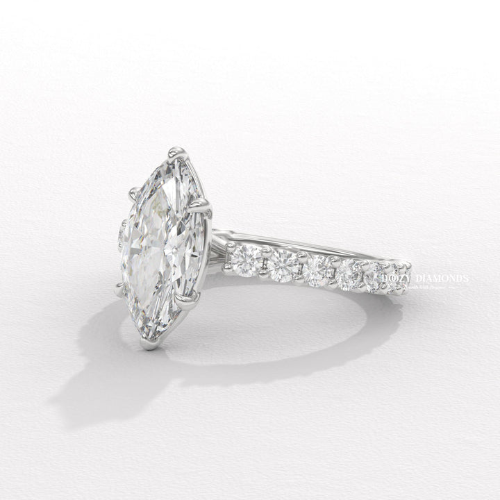 Marquise solitaire lab grown diamond ring fitted on finger