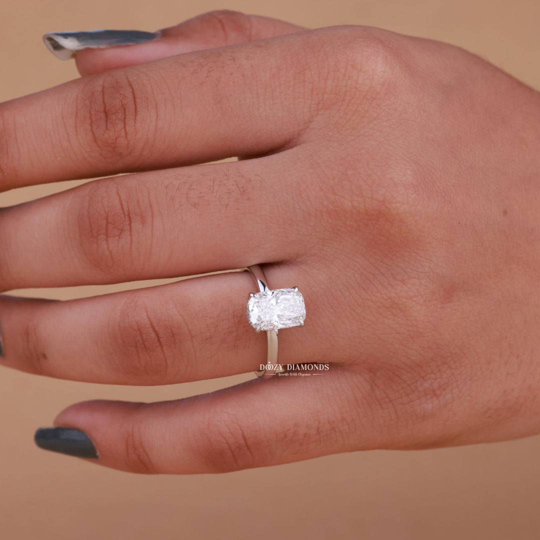 Cushion cut hidden halo engagement ring with IGI certified center diamond