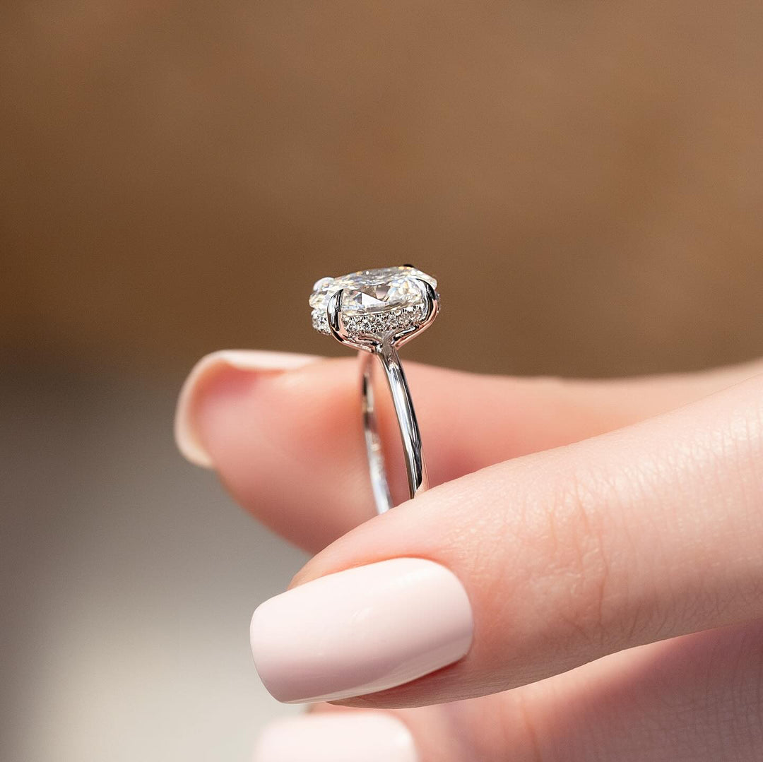 Buy oval cut hidden halo diamond engagement ring with free shipping