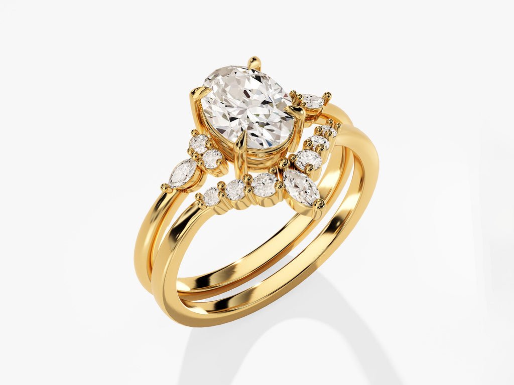 1.50CT Oval Cut Cluster F - VS Lab Grown Diamond Engagement Ring Set - Doozy Diamonds