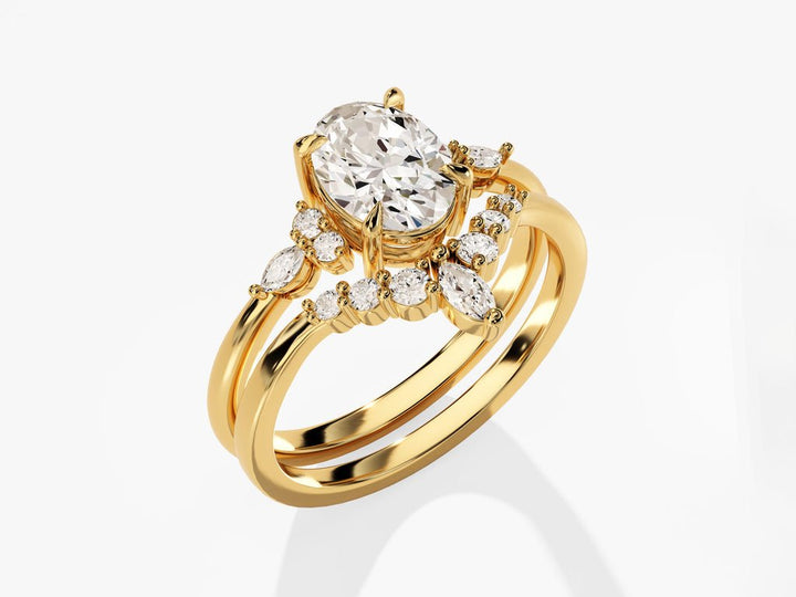 1.50CT Oval Cut Cluster F - VS Lab Grown Diamond Engagement Ring Set - Doozy Diamonds