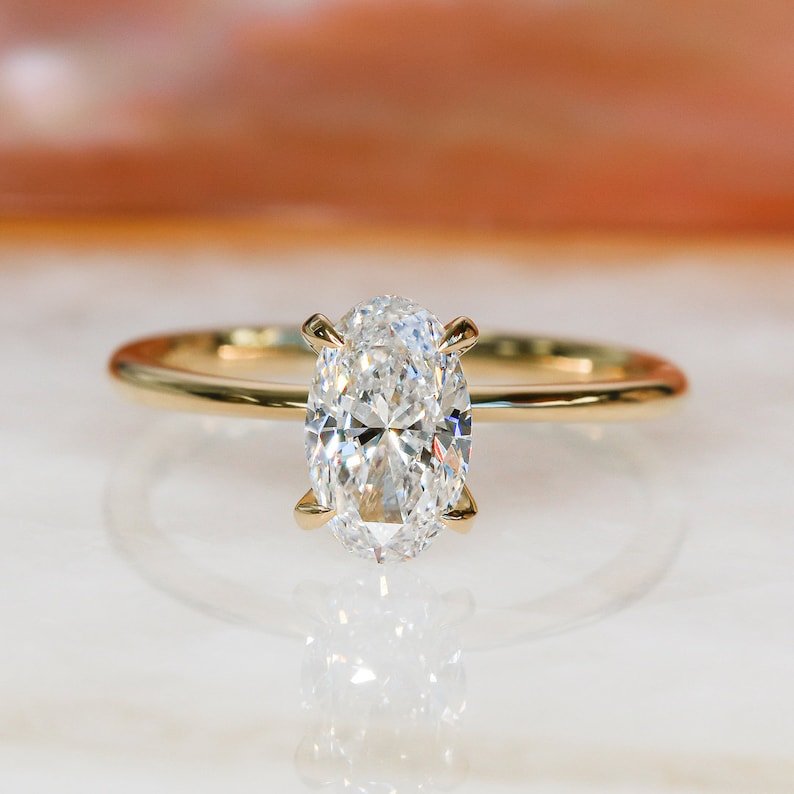 1.0CT oval solitaire lab grown diamond engagement ring for sale