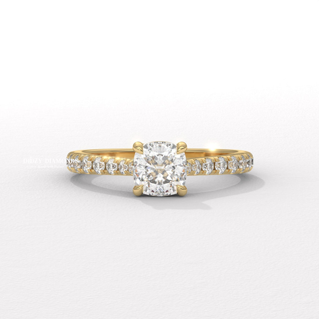 Cushion solitaire lab grown diamond engagement ring for sale