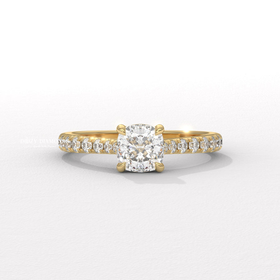 Cushion solitaire lab grown diamond engagement ring for sale