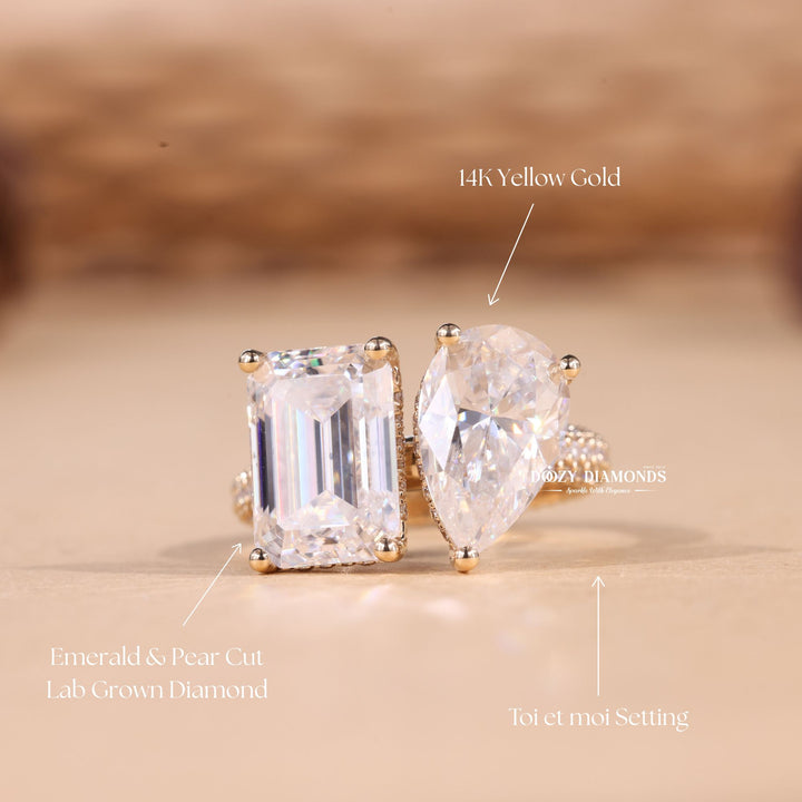 Macro shot of pear cut diamond facets in pave ring setting