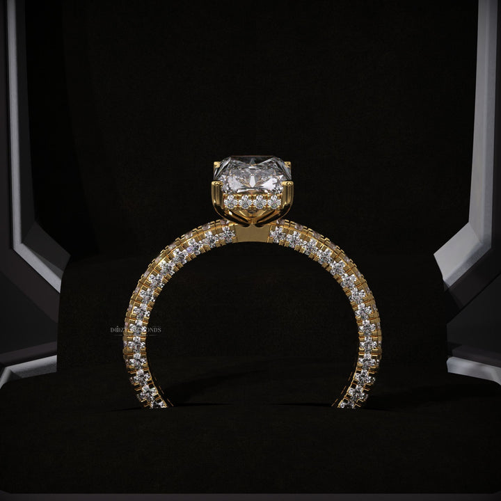 Lifestyle shot of radiant pave diamond ring on hand