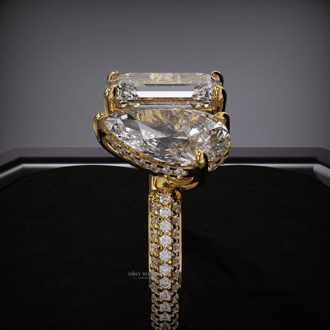 Pear hidden halo diamond engagement ring available in multiple metals