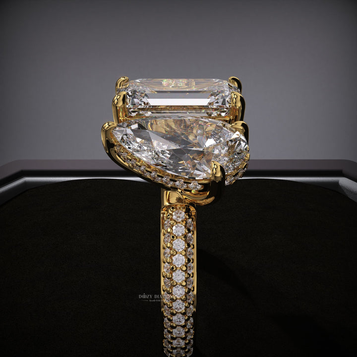 Pear hidden halo diamond engagement ring available in multiple metals
