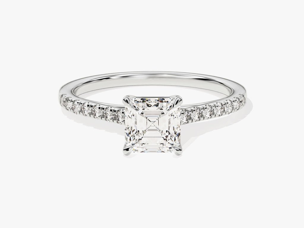 Handcrafted asscher cut pave lab grown diamond engagement ring