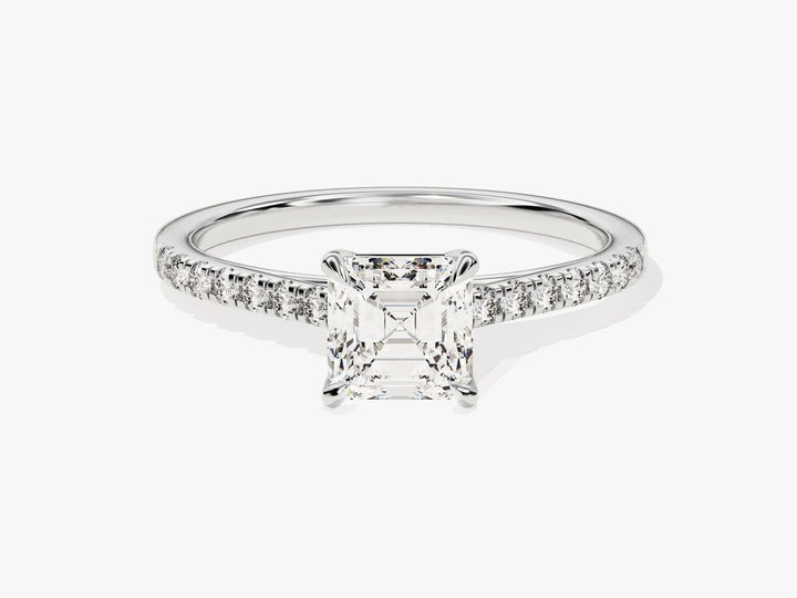 Handcrafted asscher cut pave lab grown diamond engagement ring