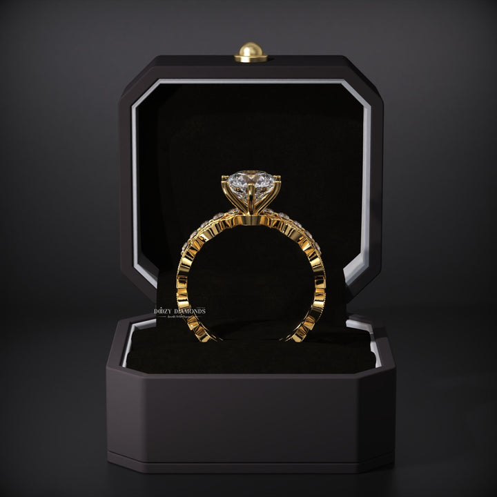 2.0CT Round Vintage Pave Lab Grown Bridal Engagement Ring Set