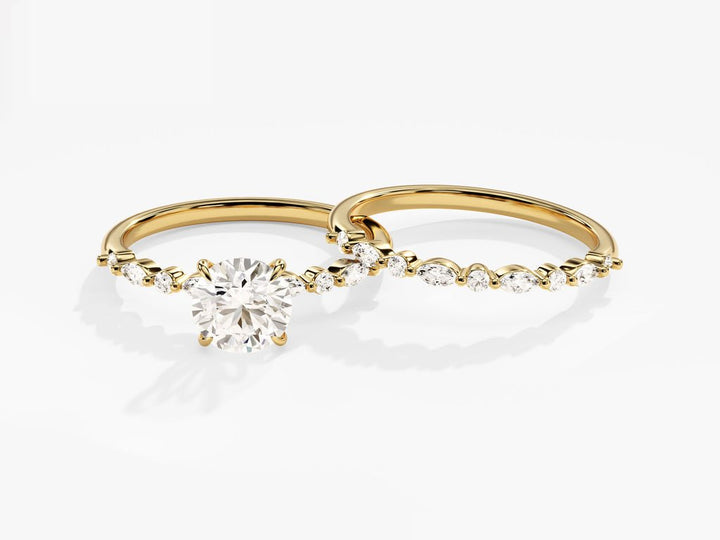 1.0CT Round Cut Pave F - VS Lab Grown Diamond Engagement Ring Set - Doozy Diamonds