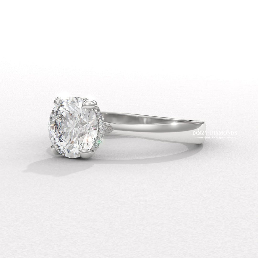 Diamond solitaire lab grown diamond ring side profile in gold setting