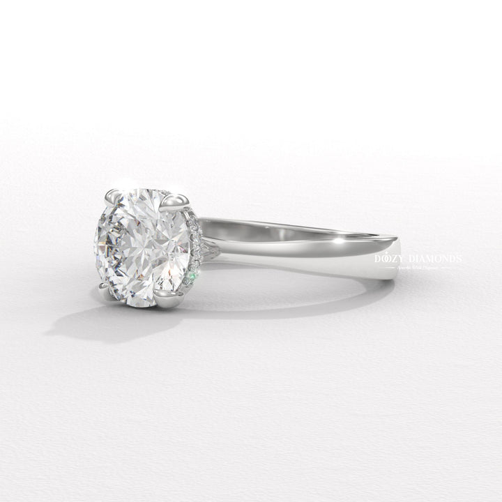 Diamond solitaire lab grown diamond ring side profile in gold setting