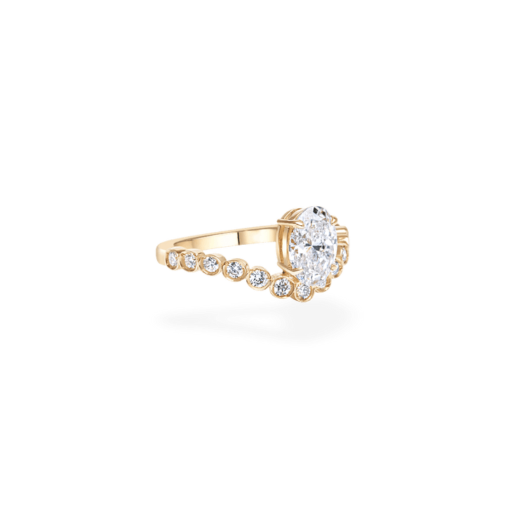 Oval pave lab grown diamond ring in jewelry gift box