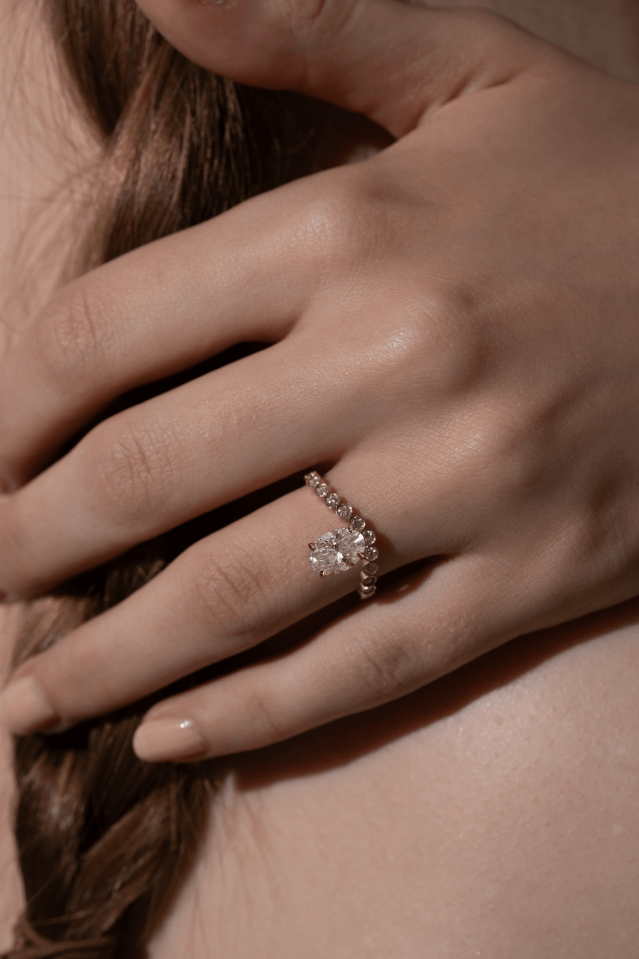 1.0CT oval cut pave engagement ring available to buy now