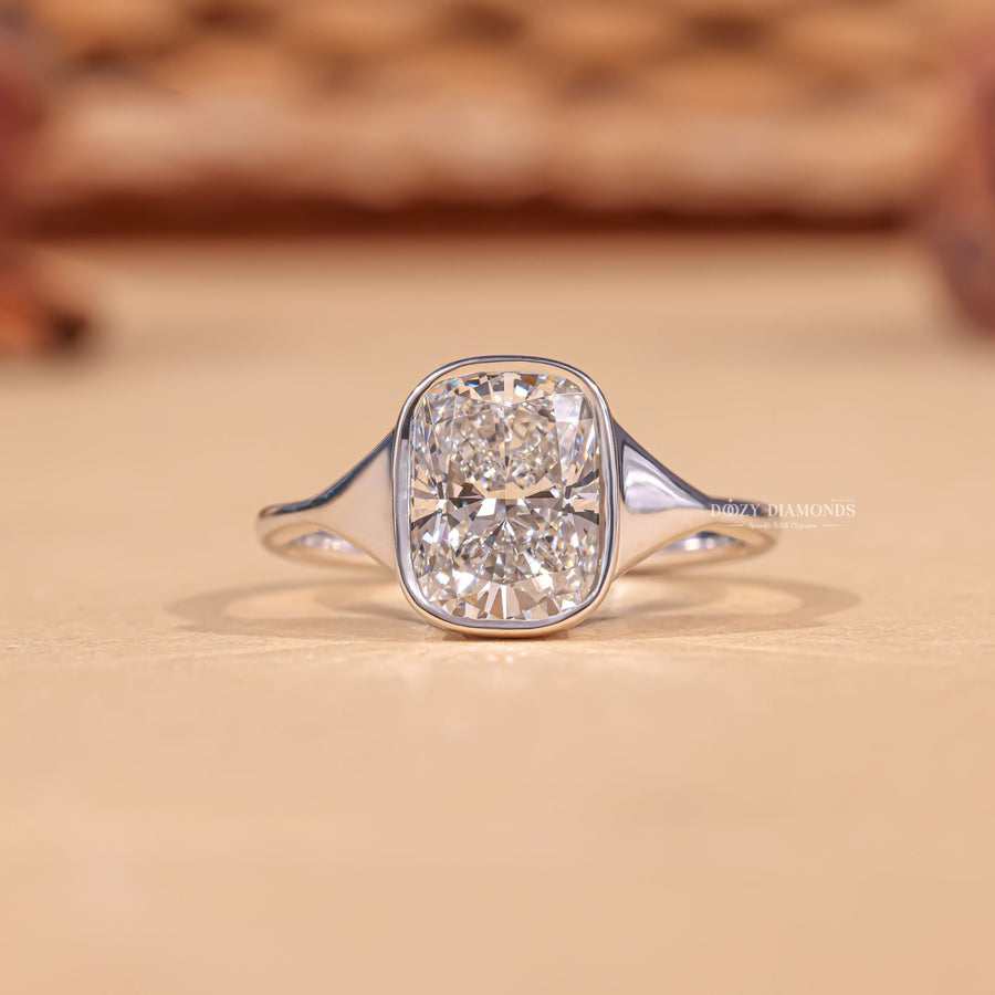 3.0CT cushion cut bezel engagement ring available to buy now