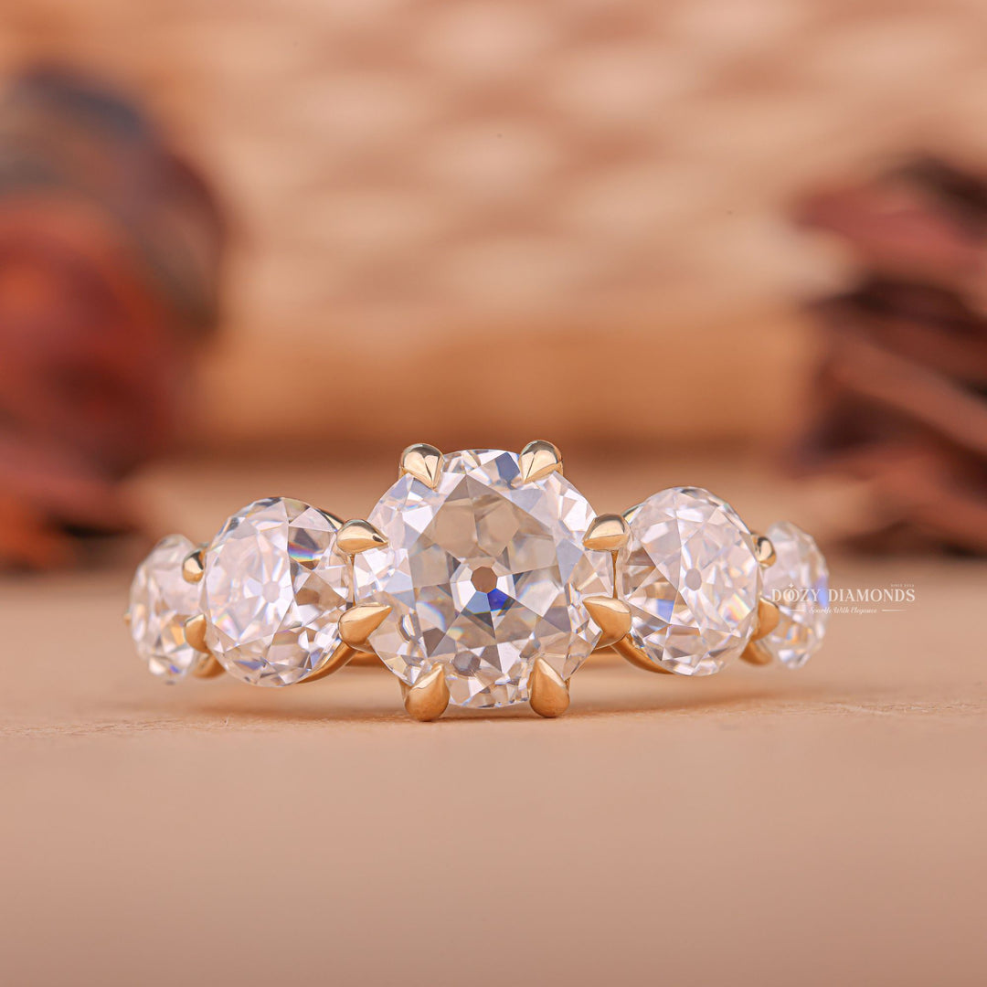 Round five stone lab grown diamond engagement ring for sale