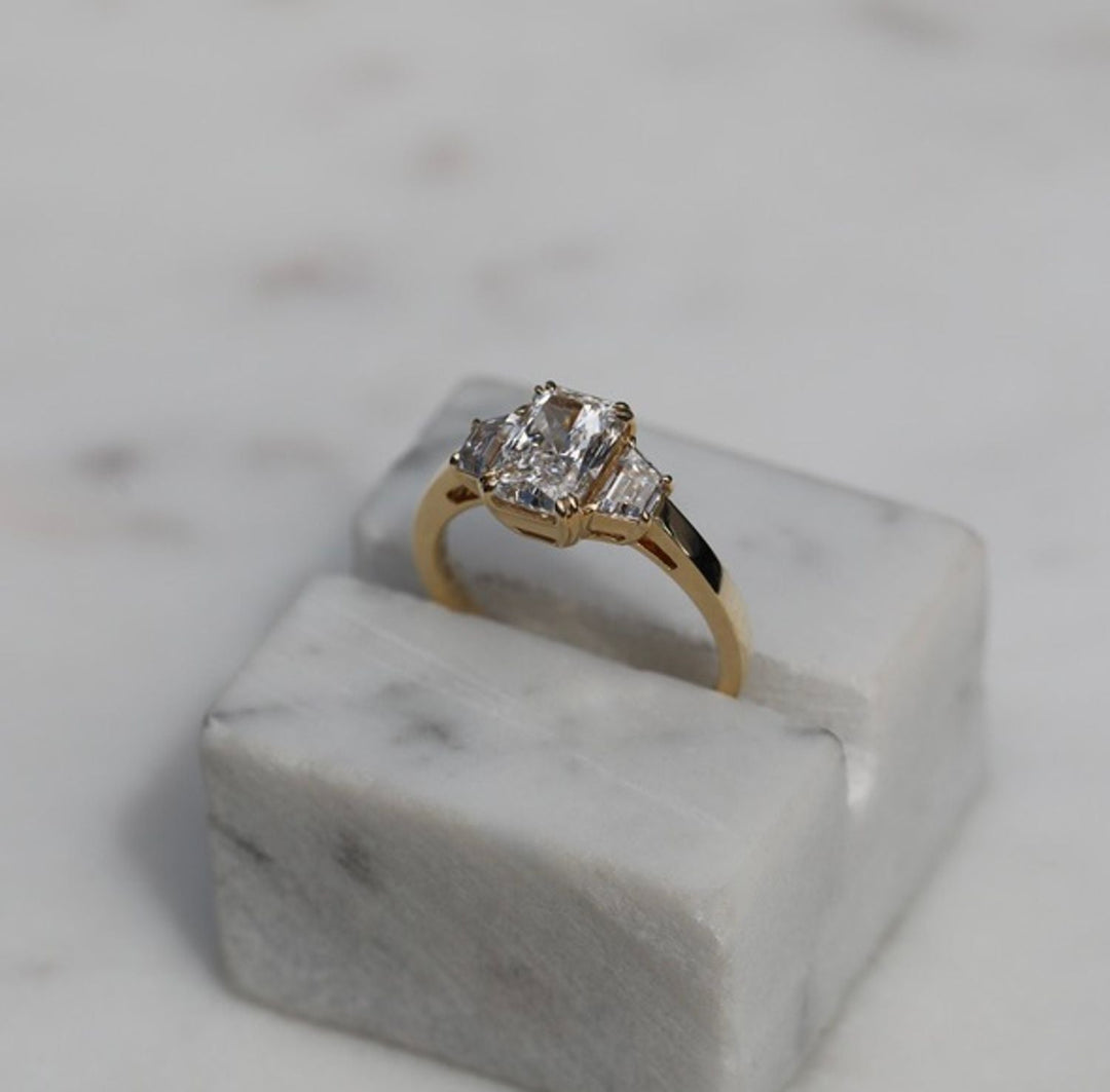 Radiant solitaire engagement ring with certified lab grown diamond